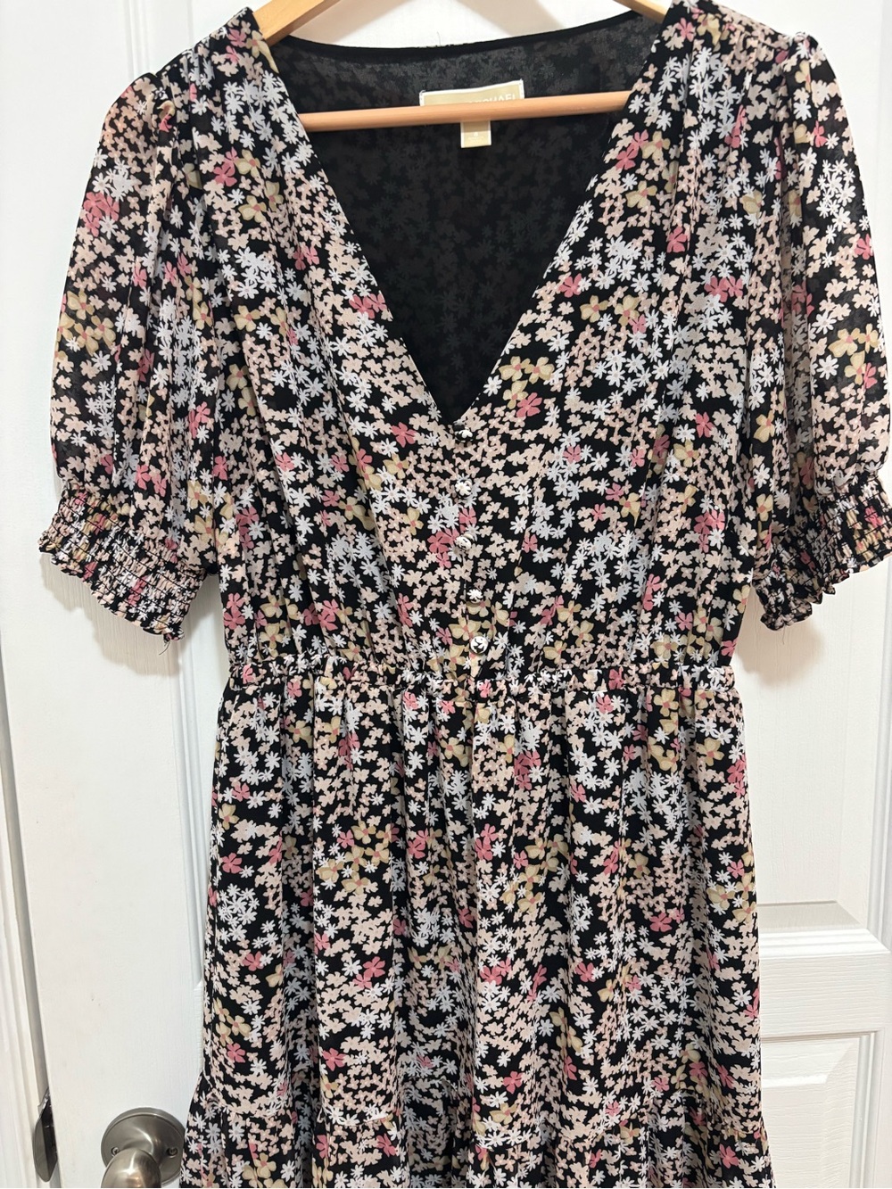 Michael Kors Black Floral Midi Dress